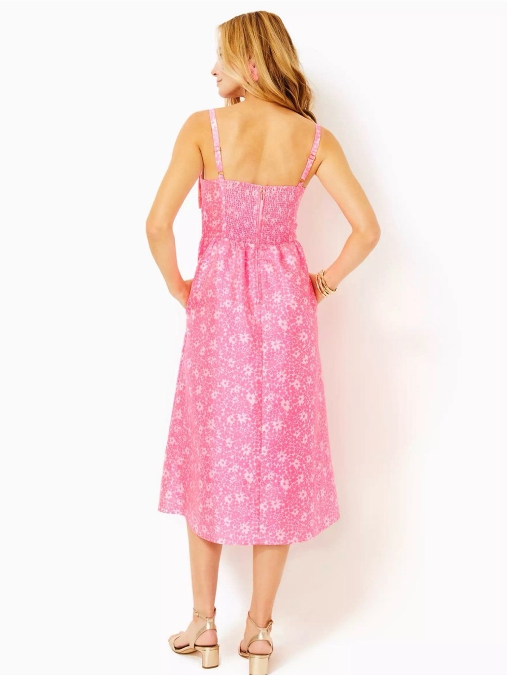 Lilly Pulitzer Ellara Midi Bow Dress - Roxie Pink Baby Blues Jacquard - 14 NWT - Picture 2 of 4